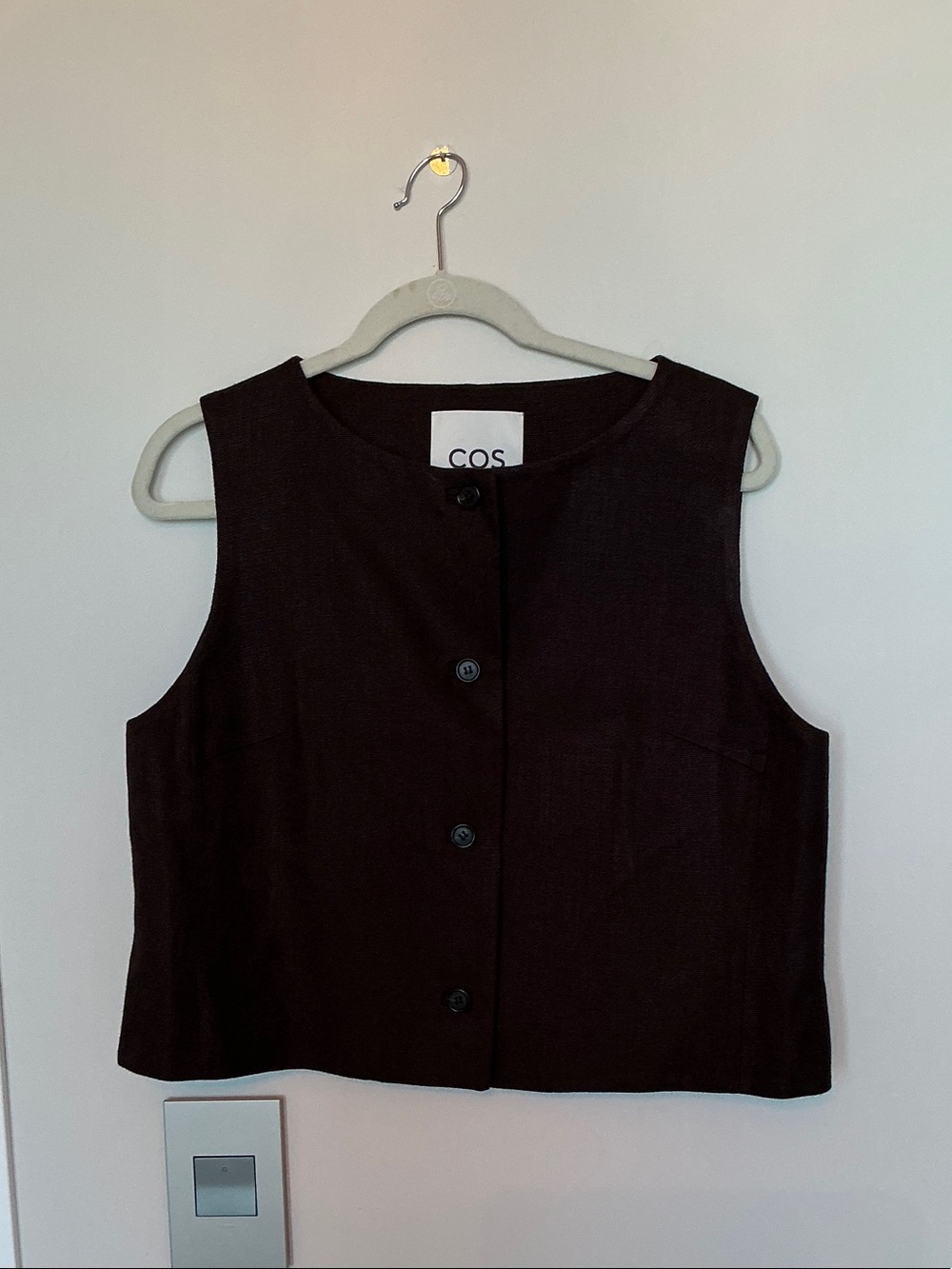NWOT COS brown linen vest size L